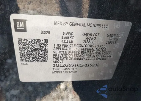 2020 Chevrolet Malibu Fwd Rs из США, поврежденный, VIN 1G1ZG5ST0LF115232